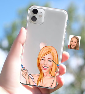 BK Gift Kişiye Özel Bayan Karikatürlü iPhone 11 İnce Şeffaf Silikon Telefon Kapağı-21 (Beyaz)