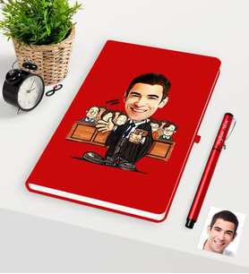 BK Gift Kişiye Özel Bay Avukat Karikatürlü Kırmızı Defter Kalem Seti - 2
