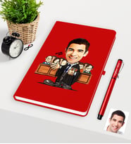 BK Gift Kişiye Özel Bay Avukat Karikatürlü Kırmızı Defter Kalem Seti - 2