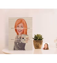 BK Gift Kişiye Özel Kadın Karikatürlü Otantik Masaüstü Ahşap Palet Çerçeve-104 (Beyaz)