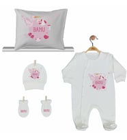 Pia Baby GL 2005 İsme Özel Leylekli Yastık Tulum Set