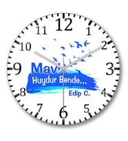 Mavi Huydur Bende Edip C Duvar Saati Bombeli Gercek Cam