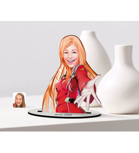 BK Gift Kişiye Özel Kadın Karikatürlü Ahşap Biblo Model-34 (Beyaz)