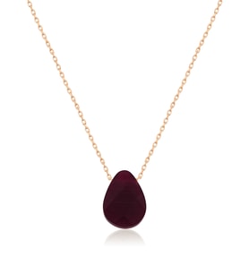Papatya Silver Faset Damla Kesim Bordo Taşlı 925 Ayar Gümüş Kolye (Rose)
