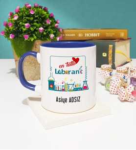Mesajlı Laborant Tasarımlı Kişiye Özel Laborant Kupa Bardak Lacivert
