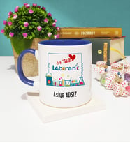 Mesajlı Laborant Tasarımlı Kişiye Özel Laborant Kupa Bardak Lacivert