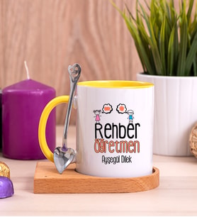 Rehber Öğretmen Ahşap Altlıklı Sarı Kupa Bardak