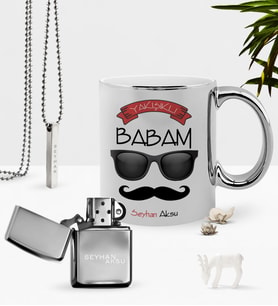 BK Gift Kişiye Özel Yakışıklı Babam Krom Kupa Benzinli Çakmak Kolye Seti-5 (Model 1)