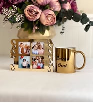 Kişiye Özel Canım Annem 4 Fotoğraf Standlı Mdf Gold Çerçeve Ve Gold Kupa Set