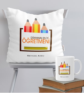 BK Gift Kişiye Özel Dünyanın En İyi Öğretmeni Temalı Yastık Kupa Seti - 16