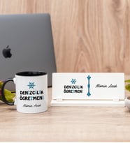 Denizcilik Öğretmeni Siyah Kupa Bardak Ve Masa İsimliği Hediye Seti