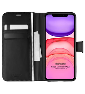 Microsonic Apple iPhone 11 Kılıf Delux Leather Wallet Siyah