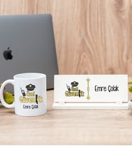 Özel Güvenlik Beyaz Kupa Bardak Ve Masa İsimliği Hediye Seti