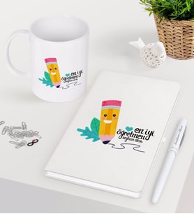 BK Gift Kişiye Özel En İyi Öğretmen Beyaz Defter Kalem Kupa Seti-10 (Model 1)