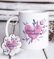 BK Gift Kişiye Özel Sevgililer Günü Beyaz Kupa ve Anahtarlık Hediye Seti-22 (Model 1)