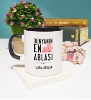 Abla Tasarımlı Kişiye Özel Abla Kupa Bardak Siyah
