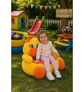 65 cm Ördek Pelüş Bebek Çocuk Koltuğu Ayıcık Hediyeli (%100 Yerli) (Sarı)