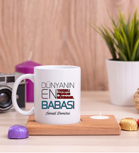 Dünyanın En İyi Babası Ahşap Altlıklı Mumlu Beyaz Kupa Bardak