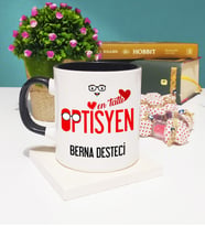 Mesajlı Optisyen Tasarımlı Kişiye Özel Optisyen Kupa Bardak Siyah