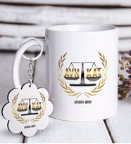 BK Gift Kişiye Özel Mesleki Avukat Beyaz Kupa ve Anahtarlık Hediye Seti-1 (Model 1)