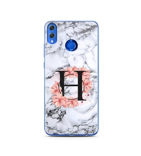 Mermer Çiçekli Harf Tasarım Süper Şeffaf Silikon Telefon Kılıfı Huawei Honor 8X 