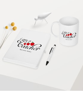 BK Gift Kişiye Özel Sınıf Öğretmeni Temalı Beyaz Defter Kalem Kupa Seti - 6