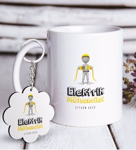 BK Gift Kişiye Özel Mesleki Elektrik Mühendisi Beyaz Kupa ve Anahtarlık Hediye Seti-3 (Model 1)