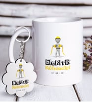 BK Gift Kişiye Özel Mesleki Elektrik Mühendisi Beyaz Kupa ve Anahtarlık Hediye Seti-3 (Model 1)