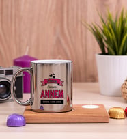 Canım Annem Ahşap Altlıklı Mumlu Silver Kupa Bardak