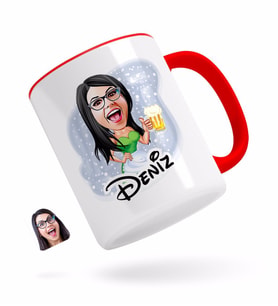 BK Gift Kişiye Özel Kadın Karikatürlü Kırmızı Kupa Bardak-30