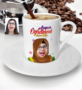 BK Gift Kişiye Özel Tesettürlü Bayan Öğretmen Karikatürlü Türk Kahvesi Fincanı - 3