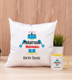 Mekatronik Mühendisi Kare Yastık ve Sarı Kupa Bardak