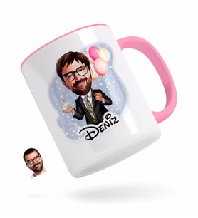 BK Gift Kişiye Özel Erkek Doğum Günü Karikatürlü Pembe Kupa Bardak-3