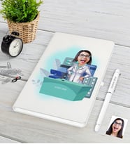 BK Gift Kişiye Özel Bayan Eczacı Karikatürlü Beyaz Defter Kalem Seti-4