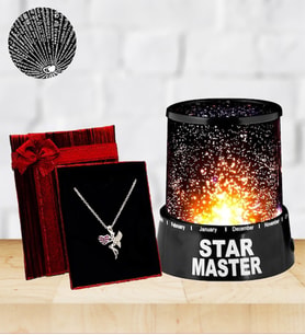 Star Master Gece Lambası & Gümüş Kaplama Kalp Detaylı Eros Kolye Hediye Seti