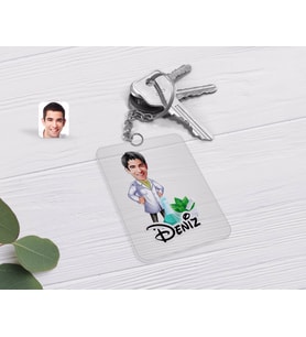 BK Gift Kişiye Özel Erkek Eczacı Karikatürlü Şeffaf Pleksi Anahtarlık-1 (Beyaz)