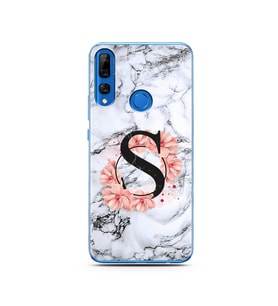 Mermer Çiçekli Harf Tasarım Süper Şeffaf Silikon Telefon Kılıfı Huawei Y9 Prime 