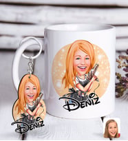 BK Gift Kişiye Özel Kadın Kuaför Karikatürlü Beyaz Kupa ve Anahtarlık Hediye Seti-2 (Model 1)