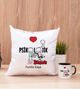Psikolojik Danışman Kare Yastık ve Siyah Kupa Bardak