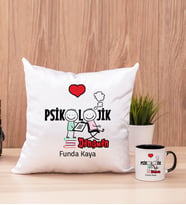 Psikolojik Danışman Kare Yastık ve Siyah Kupa Bardak