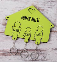 Üç Kişilik Aileye Özel Yeşil Anahtarlık Askısı