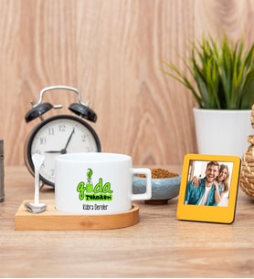 Gıda Teknikeri Fincan ve Turuncu Mini Fotoğraf Çerçevesi