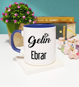 Gelin Tasarımlı Kişiye Özel Gelin Kupa Bardak Lacivert