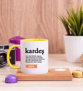 Kardeş Kelime Anlamı Ahşap Altlıklı Mumlu Sarı Kupa Bardak