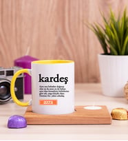 Kardeş Kelime Anlamı Ahşap Altlıklı Mumlu Sarı Kupa Bardak