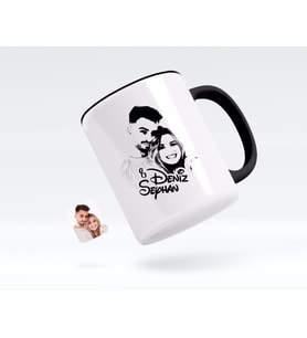 BK Gift Kişiye Özel İsimli Sevgililer Silüet Siyah Kupa Bardak-1