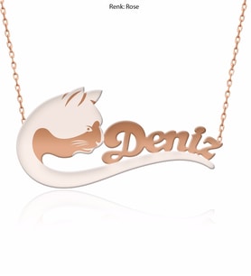 Kişiye Özel Kedi Rose Gümüş Kolye