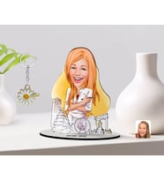 BK Gift Kişiye Özel Kadın Mimar Karikatürlü 3D Ahşap Biblo ve İsimli Gold Papatya Anahtarlık-1 (Model 1)
