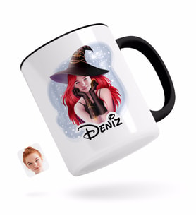 BK Gift Kişiye Özel Kadın Cadı Karikatürlü Siyah Kupa Bardak-2