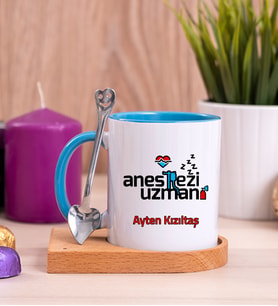 Anestezi Uzmanı Ahşap Altlıklı Mavi Kupa Bardak